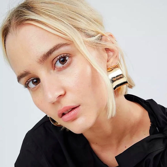 New Gold & Silver Flat Wide Hoop Earrings - Picture 7 of 7